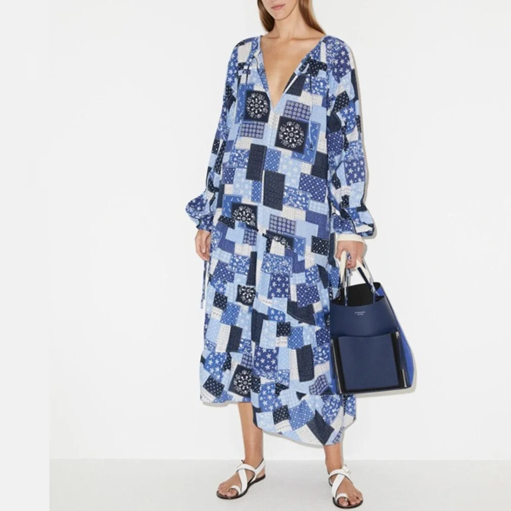 Malene Birger Amily Printed Patchwork Blue Midi Dress - Picture 12 of 14